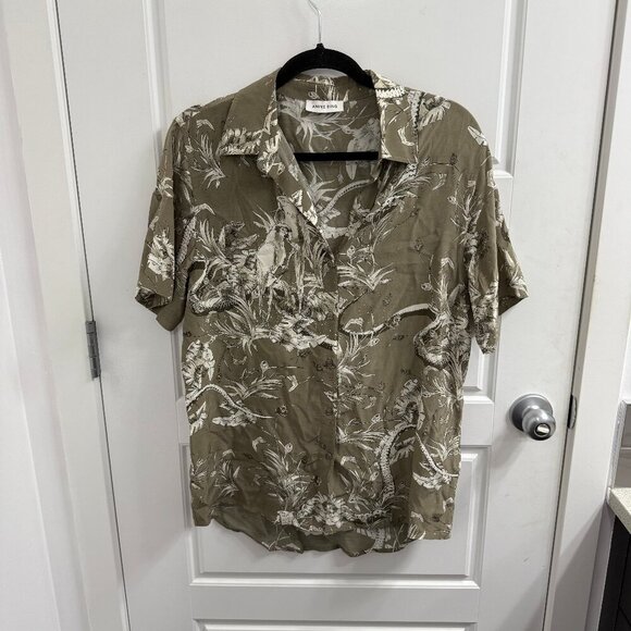 Anine Bing Bruni Tropical Print Button Down Short Sleeve Shirt Size Small - Picture 1 of 4